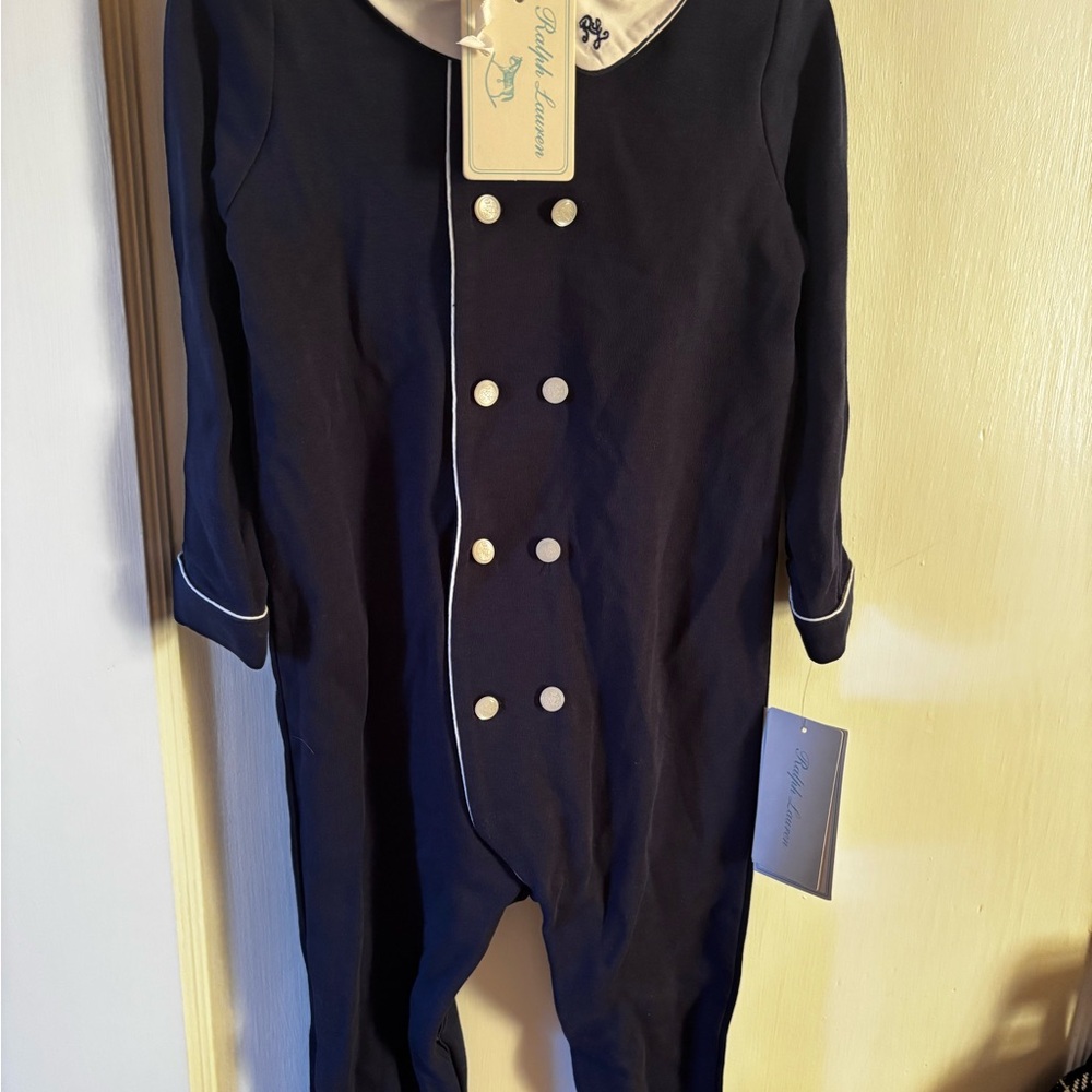 Ralph Lauren baby boys Navy One Piece with White Trim